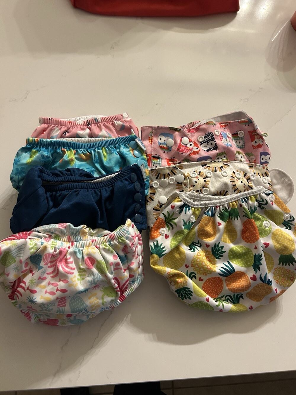 Lot of 7 Reusable Snap Diaper Covers Multicolor Animal & Fruit Prints
